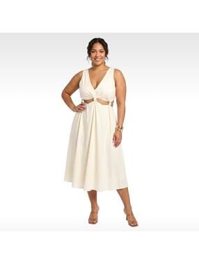 Farm Rio NWT Cream Cutout/Knot Midi Dress Size XL - Summer Boho Vacation